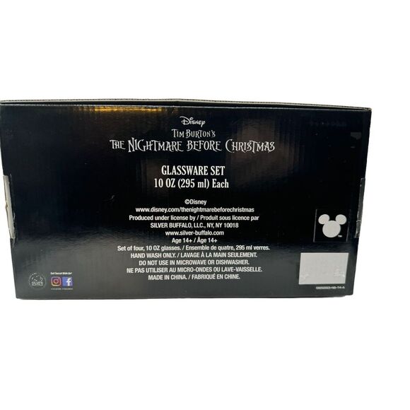 The Nightmare Before Christmas Glassware Set of 4 Glasses Disney Tim Burton 10oz - Picture 9 of 12